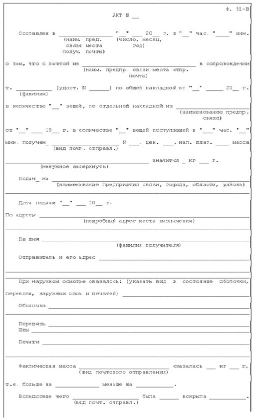 Акт о повреждении посылки